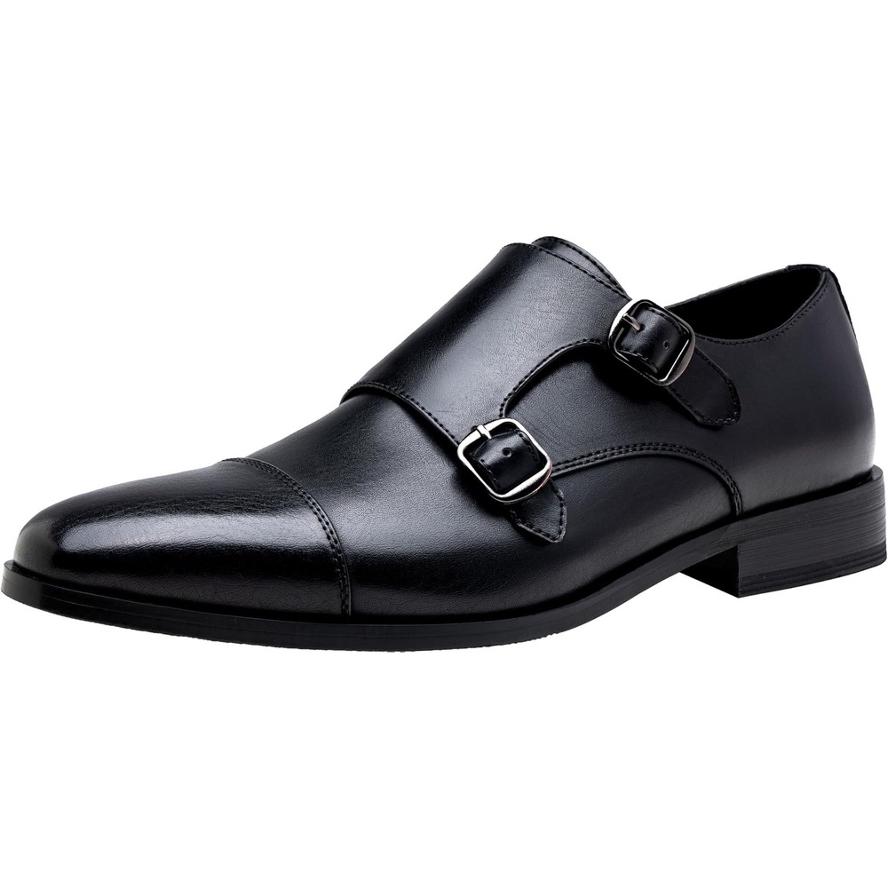 Jousen Mens Black Double Monk Strap Dress Shoes AMY9069 Cap Toe Sz 8 NEW